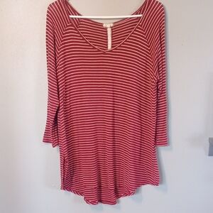 Eyeshadow Burgundy/White Striped 3/4 Sleeve T-shirt Size Xl